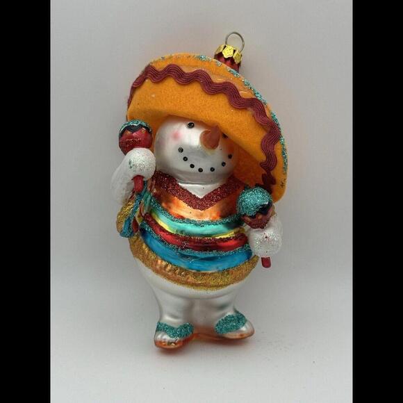 Other - Snowman Hombre with Maracas Glass Ornament